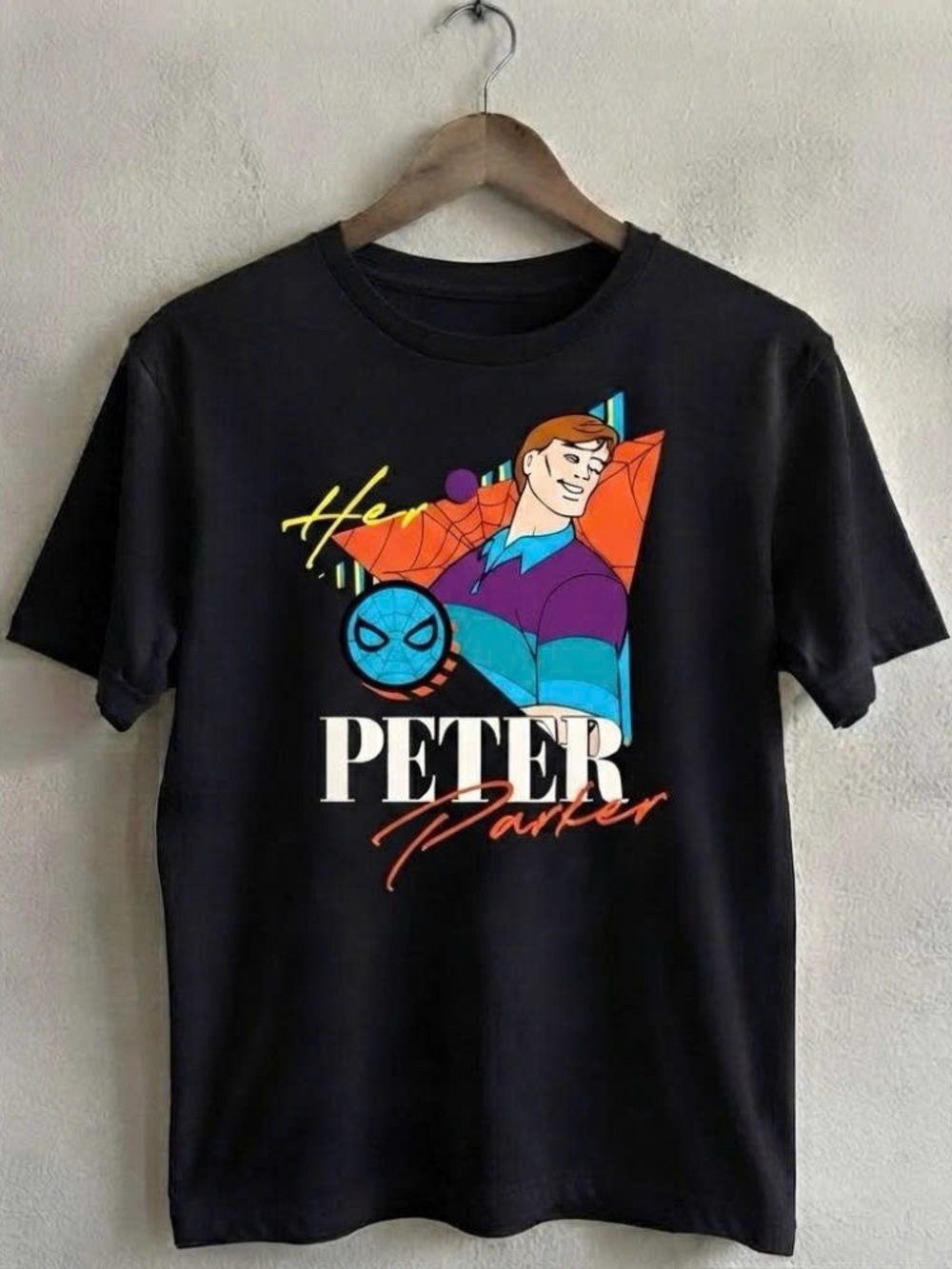 Men's Black Graphic Peter Parker Shirt